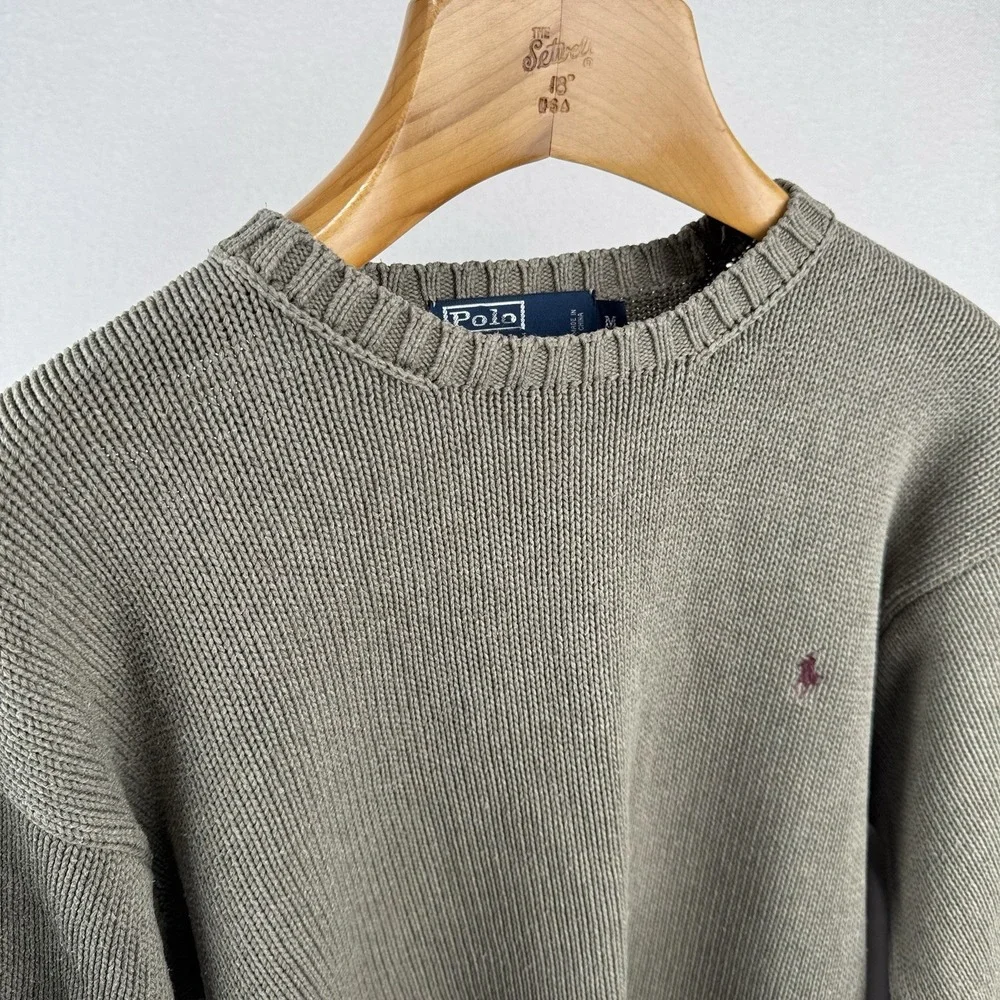 90s Vintage Polo Ralph Lauren Men's M Olive Marled Knit Sweater 100% Cotton - Picture 3 of 14
